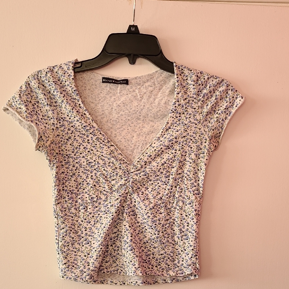 Brandy Melville Blue Ruched Crop Blouse